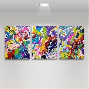 Original Abstract Art Canvas Painting Signed 14x33 - "Grand Pawn"
